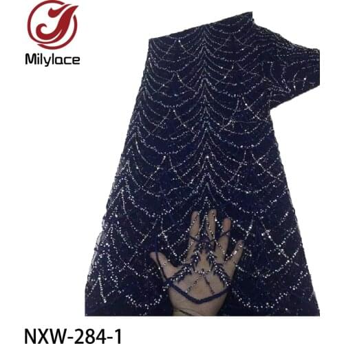 African Lace Fabrics High Quality Lace Sequins Nigerian Sequence Lace Fabrics French Tulle Lace Fabric for Party Dress NXW-284