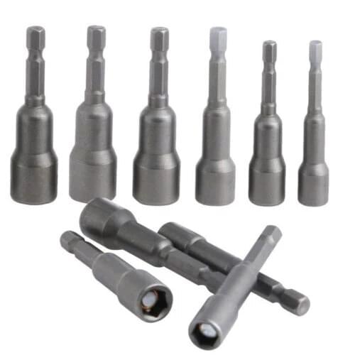 Free shipping 10pcs 6mm-15mm Hex Socket Sleeve Nozzles Magnetic Nut Driver Set Drill Bit Adapter Hex Power Tools