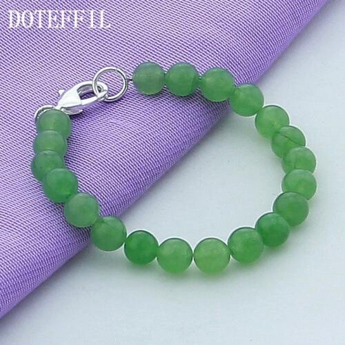 DOTEFFIL Green Agate Bracelet 925 Sterling Silver Buckle For Woman Charm Wedding Engagement Fashion Party Jewelry