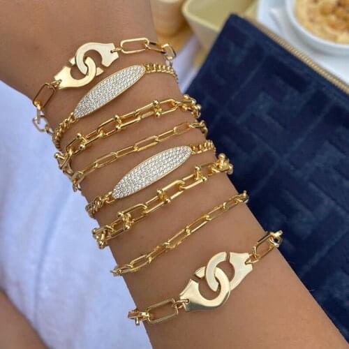 Perisbox 3 Designs Lobster Clasp Bracelets Chunky Chain Linked Bracelets for Women Plain Minimalist Titanium Steel Bracelet