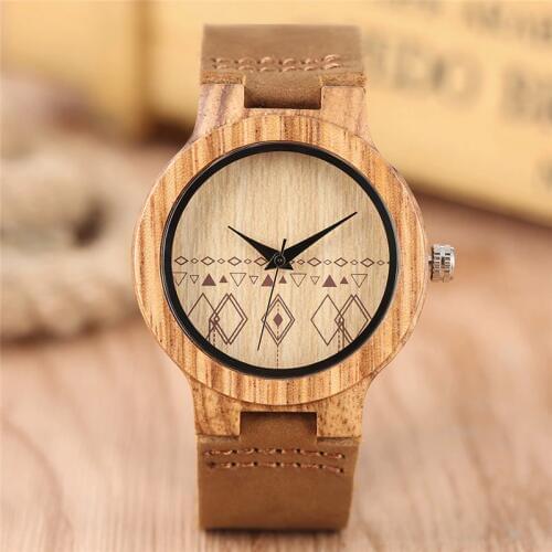 Ladies Unique Watch Nature Wooden Rhombus Totem Design Sport Quarzt Wrists Watches Casual Ladies Bracelet Clock with Gift Bag