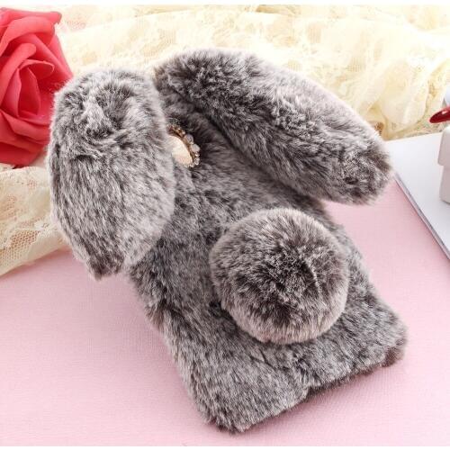 Case For Samsung Galaxy J3 J330 J5 J530 J7 J730 2017 Cover Luxury Rabbit Rhinestone Fluffy Fur cute soft phone Case funda coque