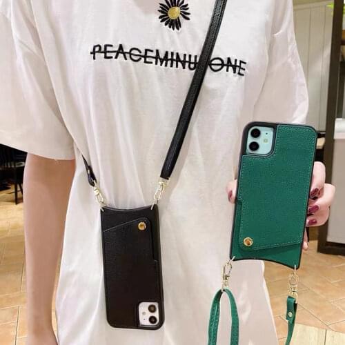Crossbody Phone Case Credit Card Wallet Bag For iphone 12 11 pro max Xs max XR X 8 7 6s plus cover with Long metal chain strap