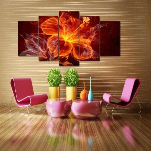 Home Decoration Posters Pictures On Canvas Wall Art Modular Frame 5 Panel Flame Flower Living Room HD Printed Painting Modern