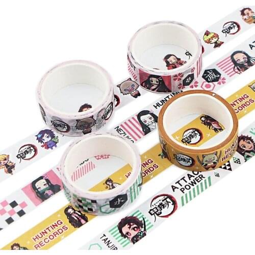 Demon Slayer Anime Washi Decor Tape DIY Scrapbooking Masking Tape Crafts Adhesive Paper Cartoon Printed Pattern Stationery Tape