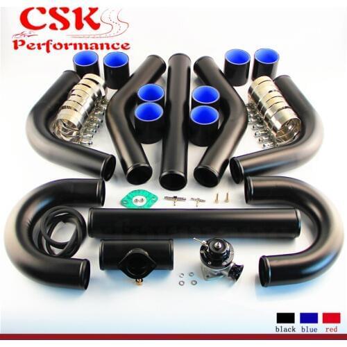 DIY Universal Intercooler Piping Hose 3" 76mm + Turbo Flange Pipe BOV Kit Black