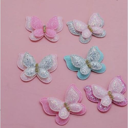 20pcs/lot 4.4*3.5cm double layer butterfly Padded appliques for headwear decoration handmade hair clip accessories