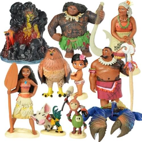 10pcs Disney Moana Princess Anime Figure Maui Chief Tui Tala Heihei Tamatoa Action Figure Decor Model Dolls Toys For Childrens