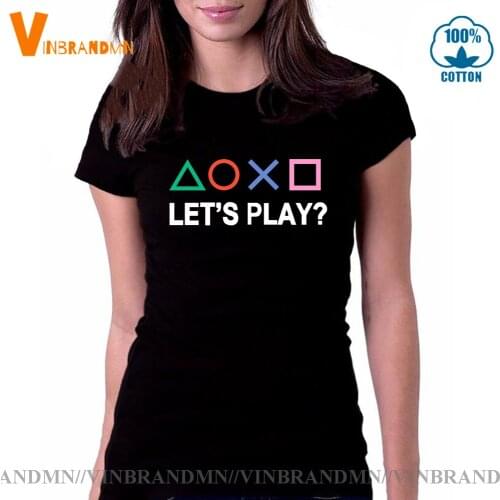 Retro PS Logo Tees Xbox Vedeo Game play station T-shirt Women Tee shirt Hip Hop 100% Cotton Lets Play PS1 PS5 Short Sleeve Tee
