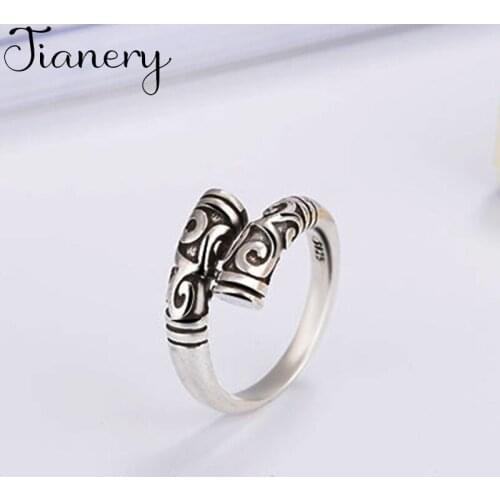 JIANERY Bohemian Silver Color Retro Pattern Rings for Women Bridal Wedding Vintage Open Finger Rings Christmas Gifts