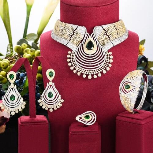 KellyBola New Gorgeous Multicolor Zircon Necklace Bracelet Earring Ring 4PCS Ladies Wedding Party Performance High Quality