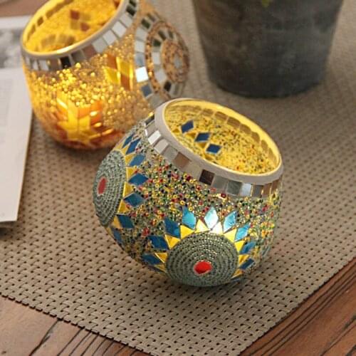 Creative Mosaic Rotating Top Glass Candle Holder Romantic Birthday Gift Decoration Props