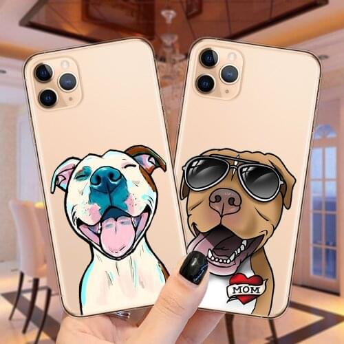 Cute Cartoon Soft TPU Phone Case For iPhone 12 Mini 11 Pro Max 6S 6 7 8 Plus 5S SE 2020 Pitbull Bulldog Dog Silicone Cover