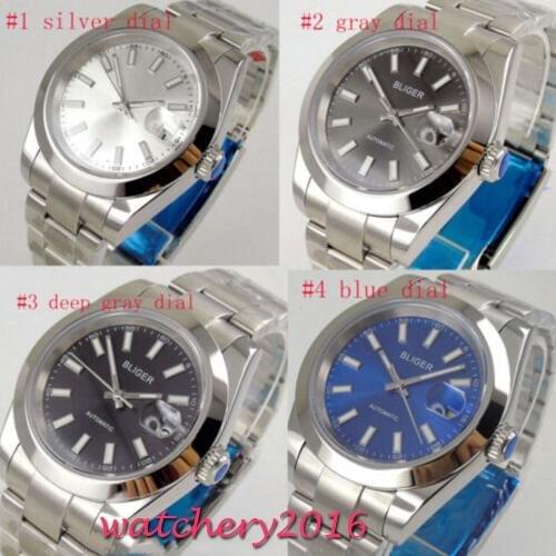 40mm BLIGER blue gray dial sapphire crystal date automatic mens watch