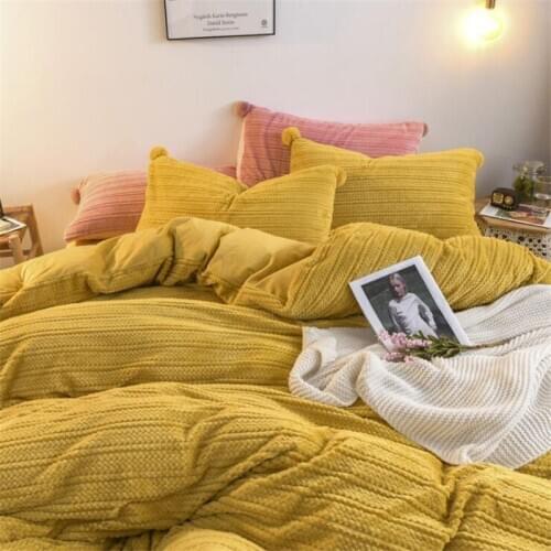 AB Side Velvet Bedding Sets Winter Warm Fleece Flat Sheet Duvet Cover Sheet King Size 4pcs Pure Color 2019 Wine Red Lake Blue