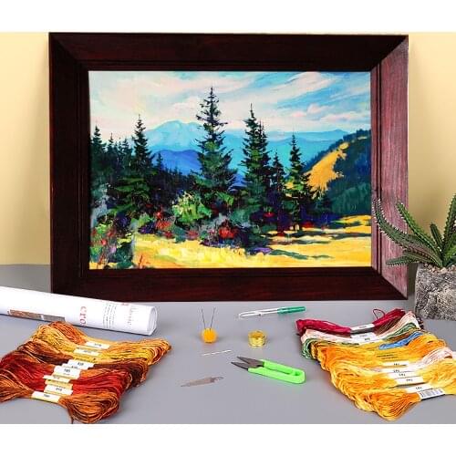 Landscape Untitled Pre-Printed 11CT Cross-Stitch Kit DIY Embroidery DMC Threads Handiwork Handmade Hobby Sewing Mulina Package