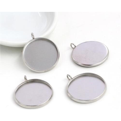 No Fade ) 10pcs 20mm Inner Size Stainless Steel Material Simple Style Cabochon Base Cameo Setting Charms Pendant Tray (D3-24)