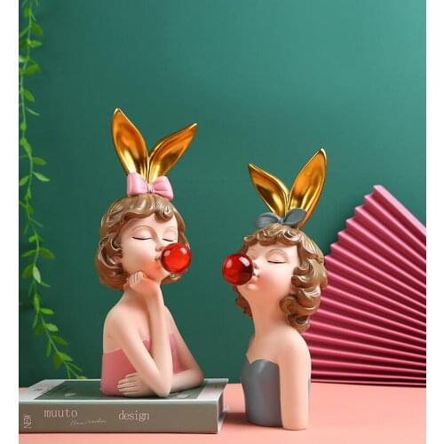 Nordic Rabbit Bubble Cute Girl Resin Accessories Home Livingroom Desktop Decoration Birthday Gifts Office Table Figurines Crafts