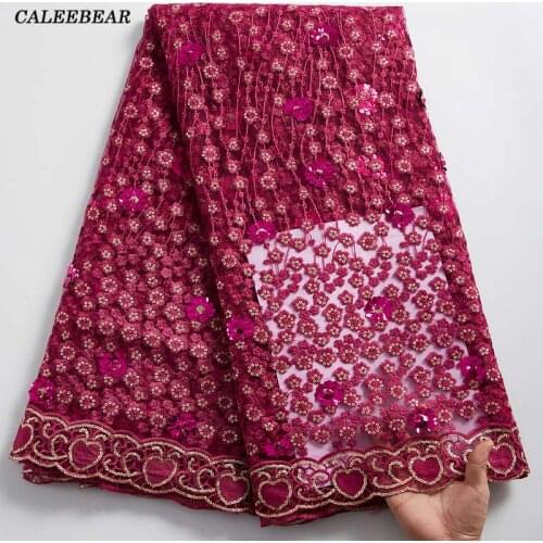 Latest African Lace High Quality Rose African French Net Tulle Lace Fabric With Sequins Embroidery For African Wedding S2354