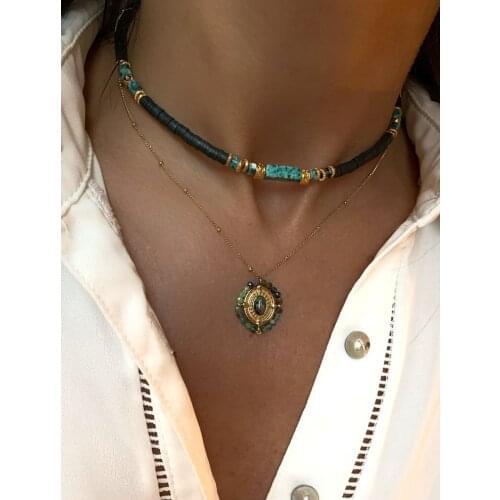 Bohemian charm handmade jewelry natural blue turquoise clay necklace for womens boutique fashion jewelry accessories gifts,2021