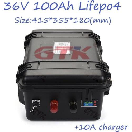 Rechargeable 36V 100Ah LiFepo4 Lithium Battery Pack BMS LED display for inverter Fishing Boats Caravans Solar System+10A Charger
