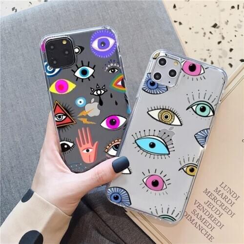 Evil Eye Illustrations clear Phone Case For IPhone 11 12 Pro MAX Mini XS X XR 6s 6 7 8 Plus perfect Soft TPU Cover