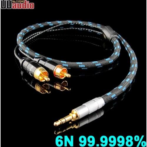Recommend ! High Quality 1Pcs UK 6N OFC 3.5mm To 2 RCA Audio Cable / DIY HIFI RCA Cable