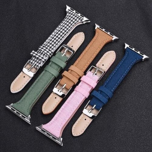 Leather+Canvas Slim Waist Watchband 38mm 40mm 42mm 44mm Strap Replacement For Apple Watch iWatch Series SE 6 5 4 3 2 1 For Women