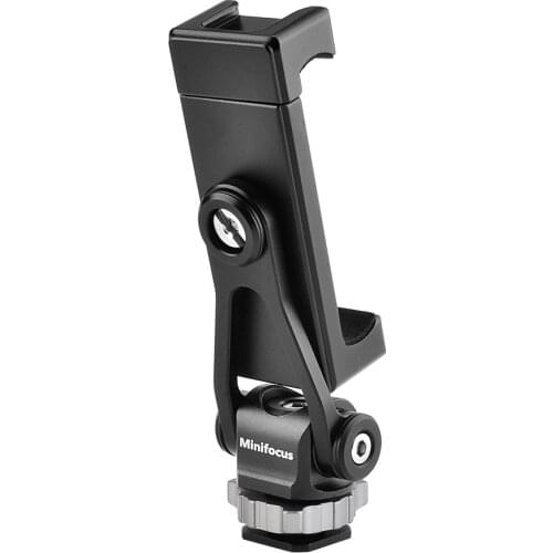 Phone Tripod Mount with Cold Shoe Mount Rotates Adjustable Clamp Holder Smartphone Clip Adapter for DSLR Camera Cell Mobile