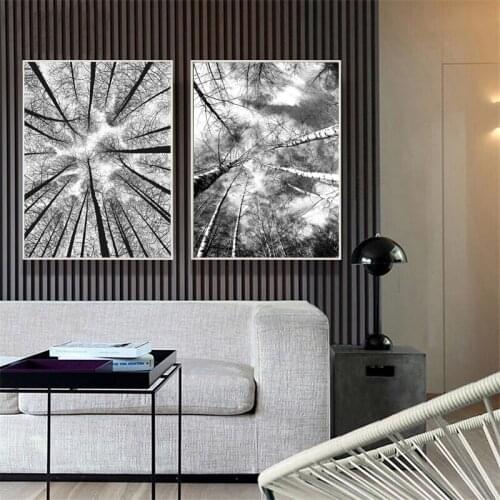 Nordic Natural Scenery Black White Densely Growing Trees Wall Art Canvas Painting Poster Modern Print Picture Living Room Decor