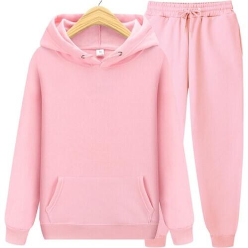 2 Pieces Sets Tracksuit Men Hooded Sweatshirt+pants Sets Woman Pullover Hoodie Sportwear Pure color Sport Suit Men Running Sets