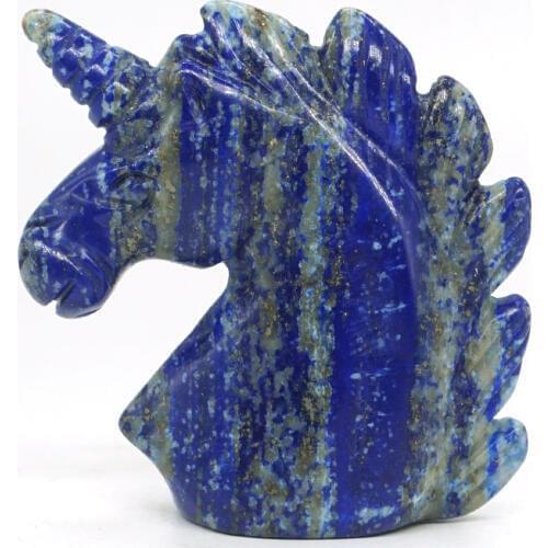Unicorn Head Skull Figurine Natural Lapis Healing Energy Animal Carved Crystal Statue Gemstone Home decor 2"