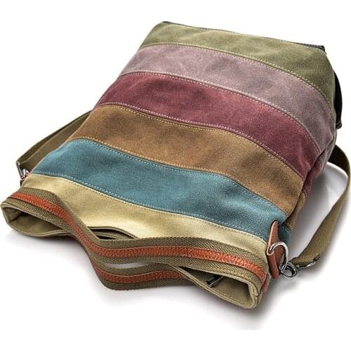 Fashion Canvas Bag Brand Women Handbag Patchwork Casual Women Shoulder Bags Female Messenger Bag Ladies Rainbow Purse Pouch Sac