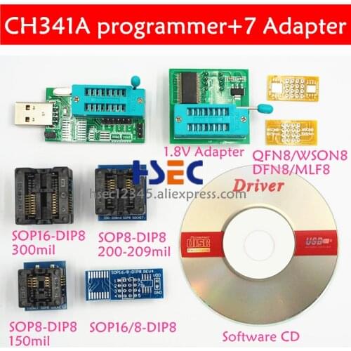 CH341A 24 25 USB Programmer WSNO8 sop8 sop16 soic8 test clip 1.8V adapter socket mx25l6405 mx25l6405d w25q64 eeprom programmer