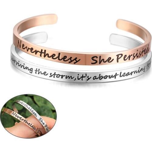 Engraved "Nevertheless, She Persisted" Cuff Bracelets Bangles for Women Stainless Steel Courage Inspiration pulsera femenina