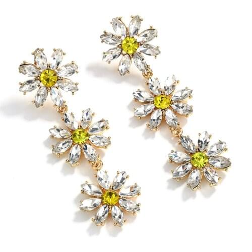 AENSOA Elegant Crystal Flower Petal Dangle Drop Earrings For Women Girls 2021 Korean Statement Long Earring Party Jewelry Gifts