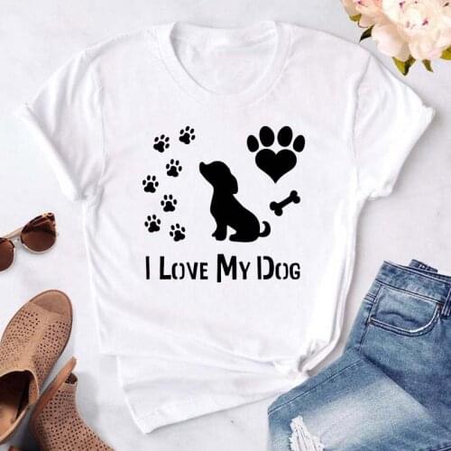Maycaur I Love My Dog Women Graphic T-shirts Cartoon Dogs Tshirts Cute 90s Summer Girls Clothes Tops Tees Dog Funny Mom T Shirts