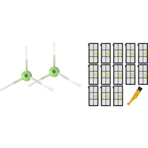 1Pair Cleaning Brushes For Robot Roomba I Series I7 E5 E6 Green & 14Pcs Hepa Filters For Irobot Roomba 870/800/880/960