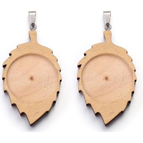 10pcs/lot Wood Leaf Cabochon Base Fit 25mm Blank Wooden Pendant Trays Diy Jewelry Accessories for Necklace Making