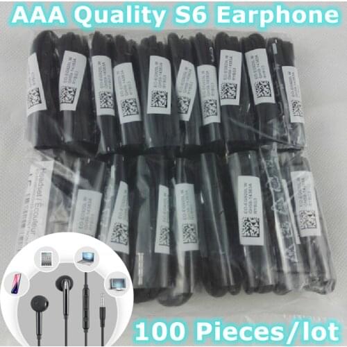 100Pcs/lot Earphones Wholesale Wired Earbuds 3.5mm Jack For Samsung S6 HTC Smart Phones With Mic Headset For iPod Mp3 MP4