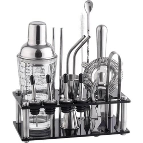 17 Pcs/set 400ml Glass Cocktail Shaker Mixer Drink Bartender Browser Kit Bars Set Tools with Wine Rack Stand