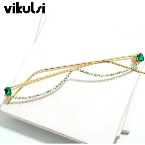 2019 Fashion Eyeglasses Alloy Frame for Women Half Frame Luxury Diamond Glasses vikulsi