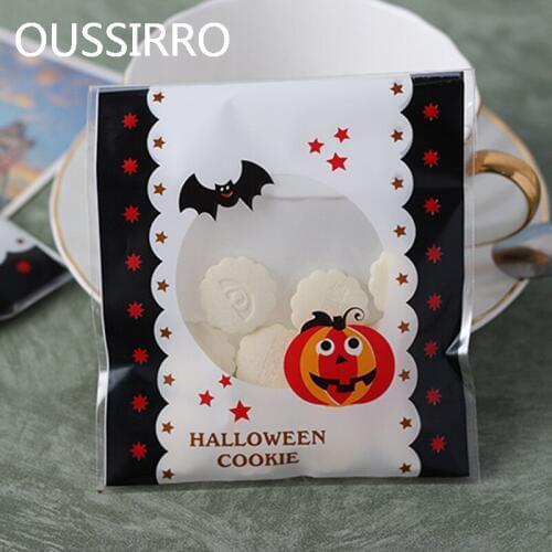 25PCS Halloween Bat Pumpkin Plastic Biscuits Bags Cookies Cake Self-adhesive Packaging Bags Wedding Party Candy Gift Bags