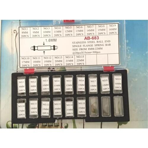 300 PCs Stainless Steel Ball End Single Flange Spring Bar Size from 8~22mm for Watch Repair