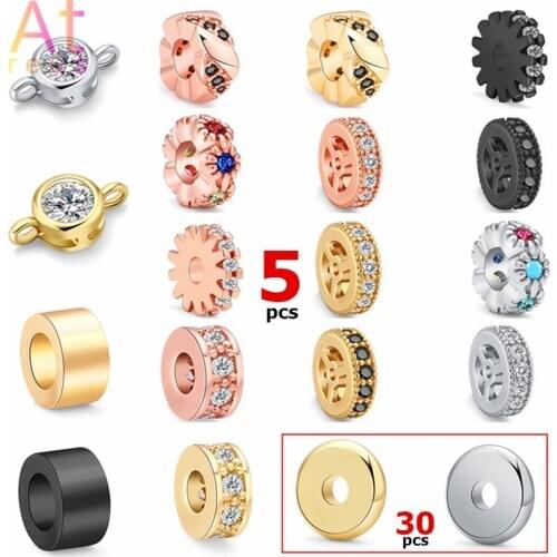 5-30pcs/lot Disco CZ Flat Beads 100% Micro Pave Zircon Copper Bead DIY Spacer Beads for Beaded Mens Bracelets Jewelry Wholesale