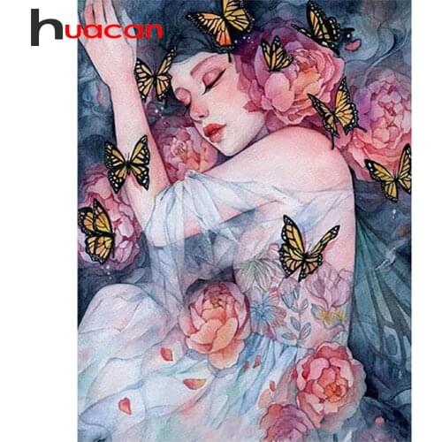 Huacan Full Drill Square/Round Diamond Painting Girl Flower Diamond Mosaic Embroidery Portrait Handicraft Wall Decoration