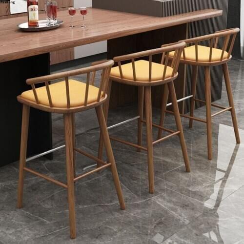 American Bar Stool Solid Wood Customized Bar Chair Backrest Luxury Home Furniture High Feet Stool Minimalist Modern Bar Stools
