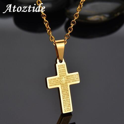 Atoztide Religious Stainless Steel Bible Cross Necklace Mens Black Jesus Lords Prayer Pendant Necklace Serenity Belief Jewelry