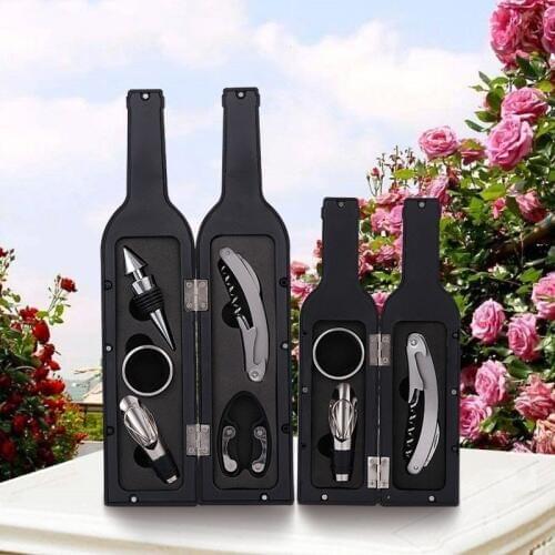 Bar Tools Bottle Shaped Red Wine Pourer Champagne Bottle Openers Set Corkscrews Openors Decanter Aerating Stopper Drop Stop Ring