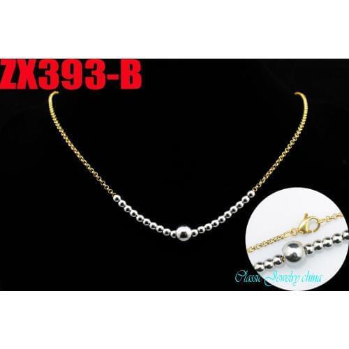 Add big 8mm beads golden color 2mm rolo chain with 4mm beads stainless steel necklace fashion jewelry 20pcs ZX393-B